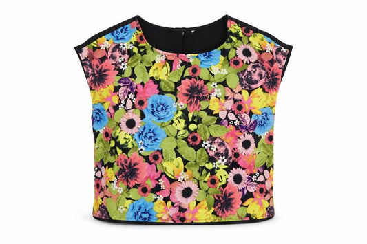 Front view of H&M women’s multicoloured floral polyester basic blouse, size XS, round neck