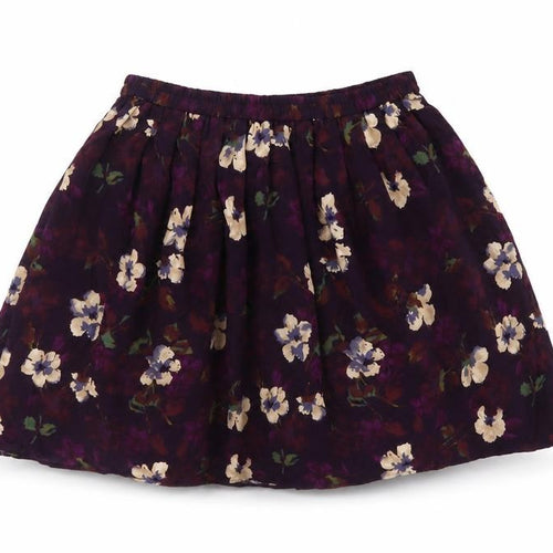 Positive Attitude Womens Purple Floral Polyester Skater Skirt Size S Drawstring