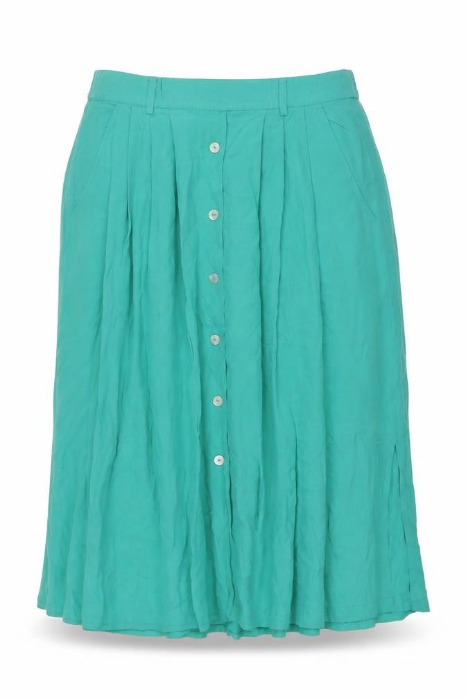 Front view of Sixth Sense women’s green polyester a-line skirt, size UK 14, drawstring