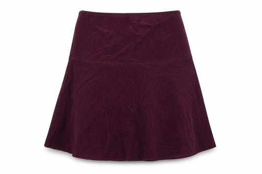 Front view of Marks & Spencer women’s purple cotton skater skirt, size UK 10, zip