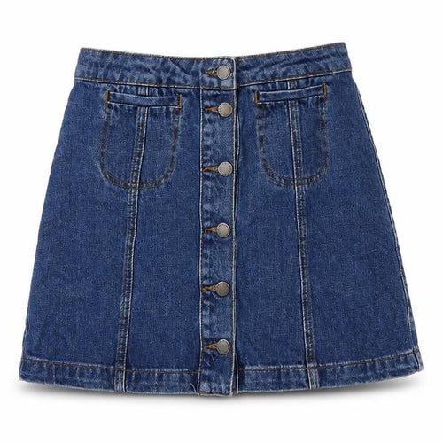 Topshop Womens Blue Cotton A-Line Skirt Size 8 Button