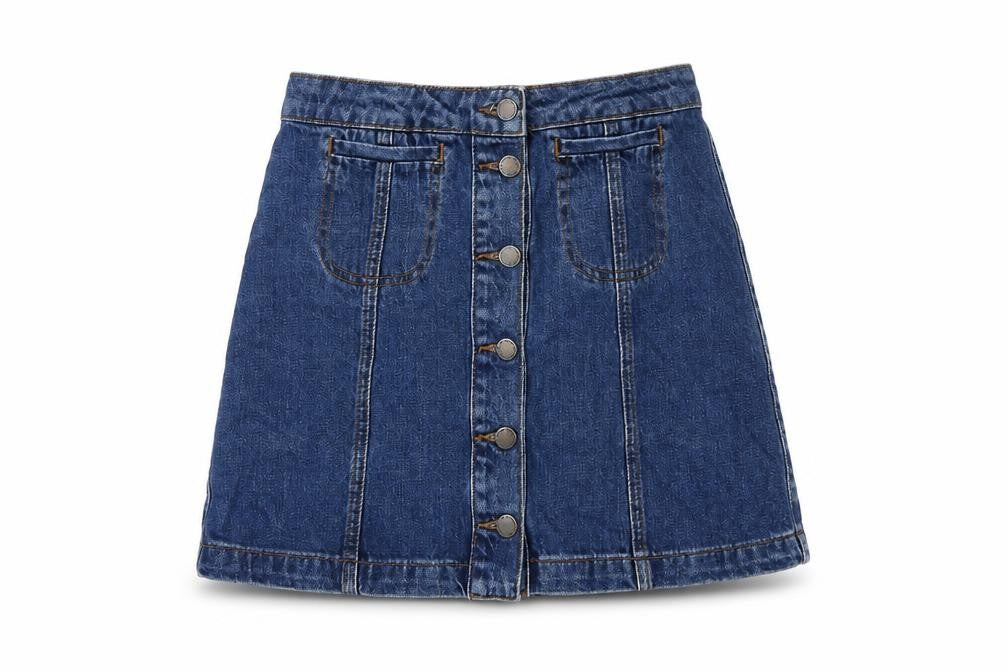 Topshop Womens Blue Cotton A-Line Skirt Size 8 Button