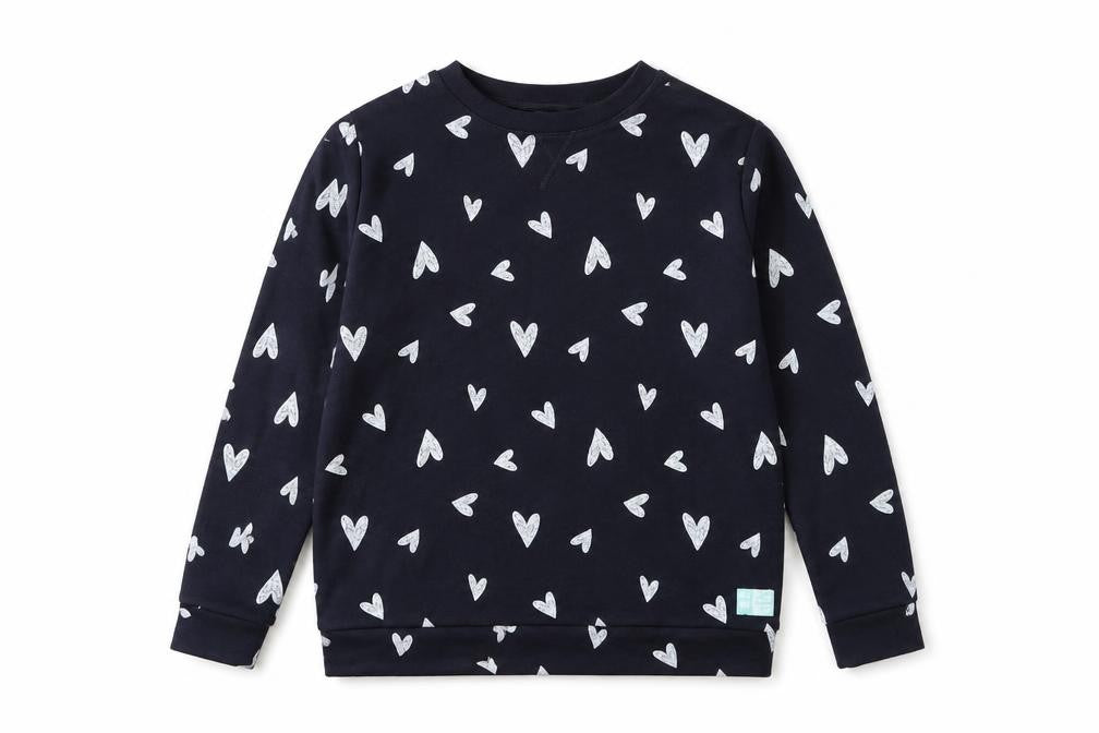 Front view of Marks & Spencer girls’ black geometric viscose pullover sweatshirt, size 11-12, years pullover - heart
