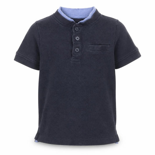 Front view of Nutmeg boys’ blue cotton basic polo, size 2-3, years collared button