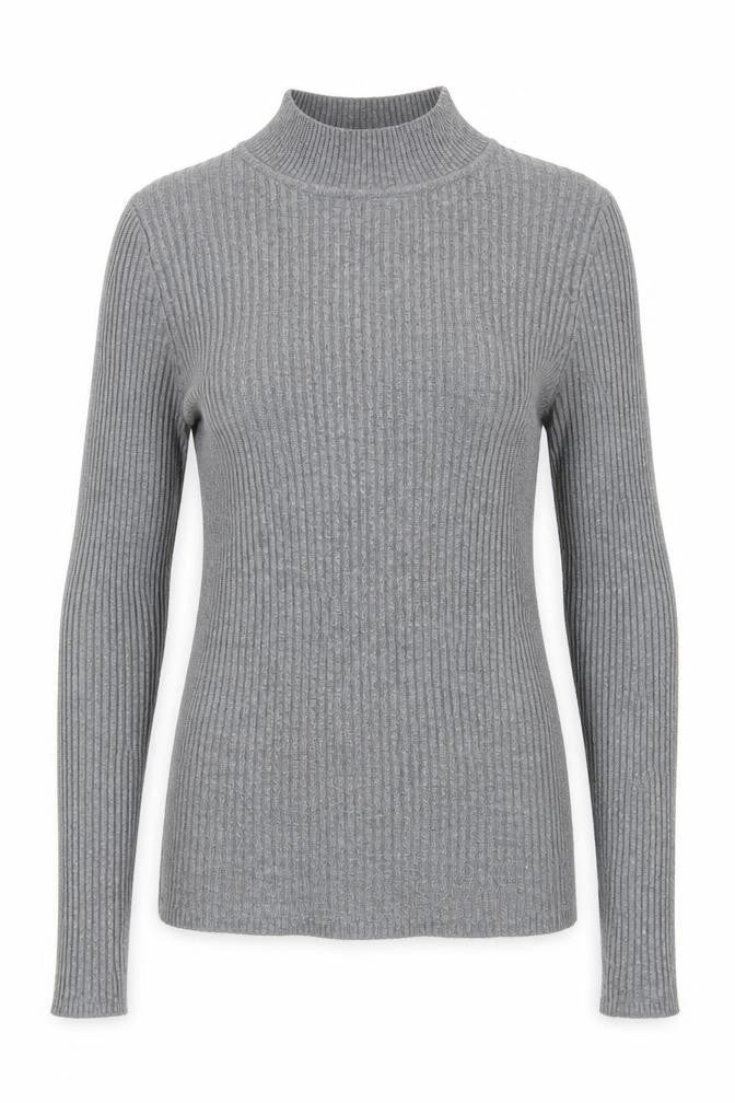 Front view of Primark women’s grey high neck polyester jumper, size XS