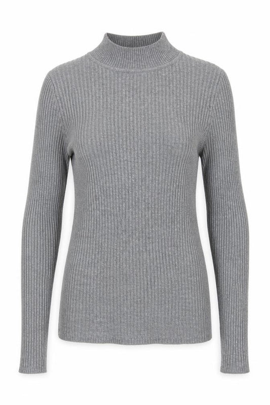 Front view of Primark women’s grey high neck polyester jumper, size XS
