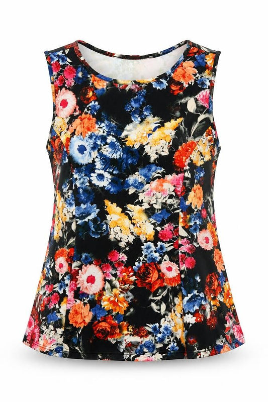 Front view of Atmosphere women’s multicoloured floral polyester basic blouse, size UK 10, round neck - peplum top