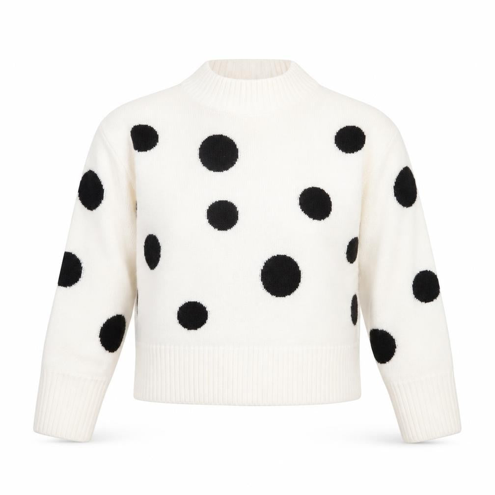 Front view of Marks & Spencer women’s white round neck polka dot acrylic jumper, size M