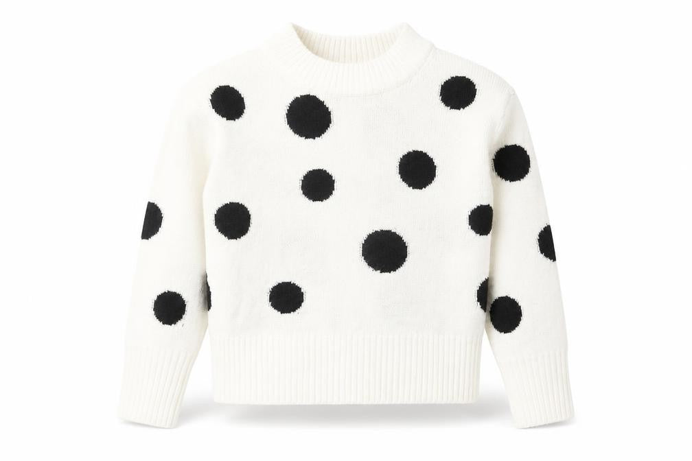 Marks and Spencer Womens White Round Neck Polka Dot Acrylic Pullover Jumper Size S