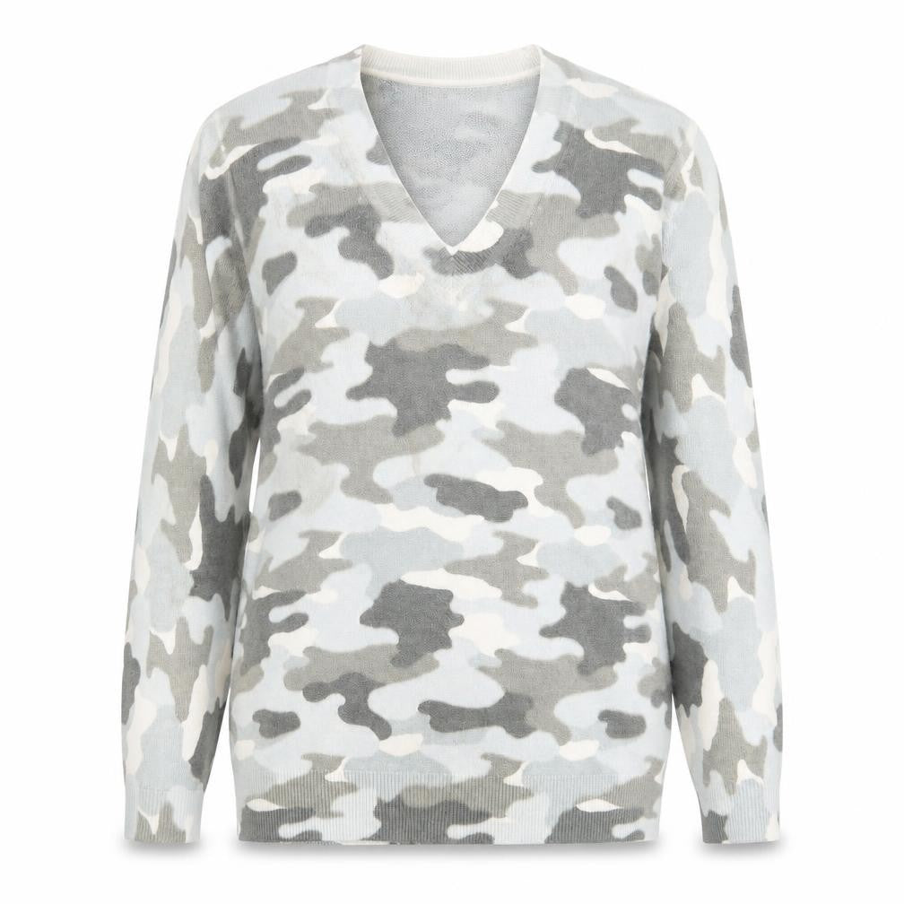 Marks and Spencer Womens Beige V-Neck Camouflage Acrylic Pullover Jumper Size S