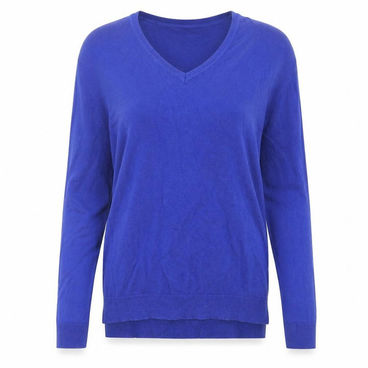 Mango Womens Blue V-Neck Acrylic Pullover Jumper Size M