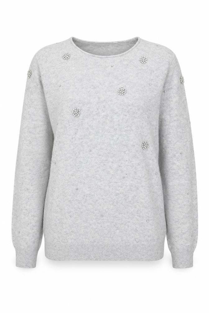 Front view of Sweewë women’s grey round neck viscose jumper, size M