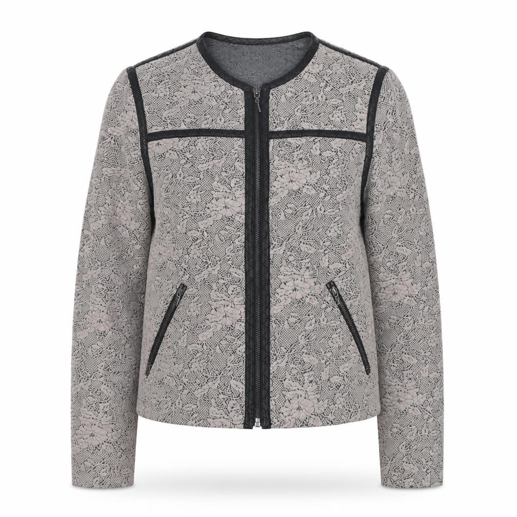 Front view of Rebecca Taylor women’s grey floral jacket, size S, zip
