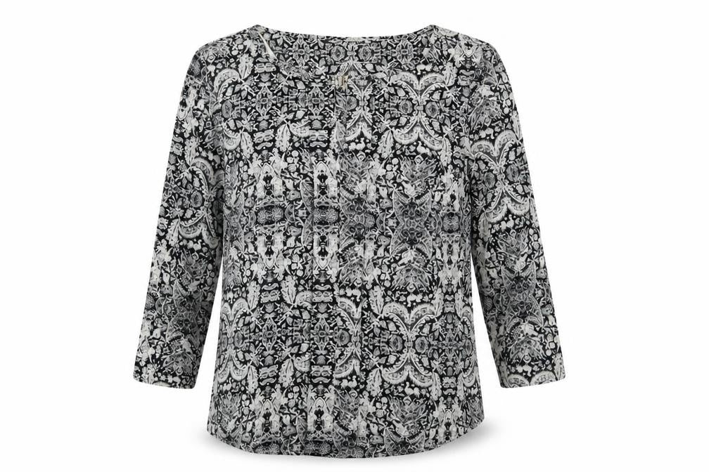 H&M Womens Grey Paisley Polyester Basic Blouse Size 8 Round Neck