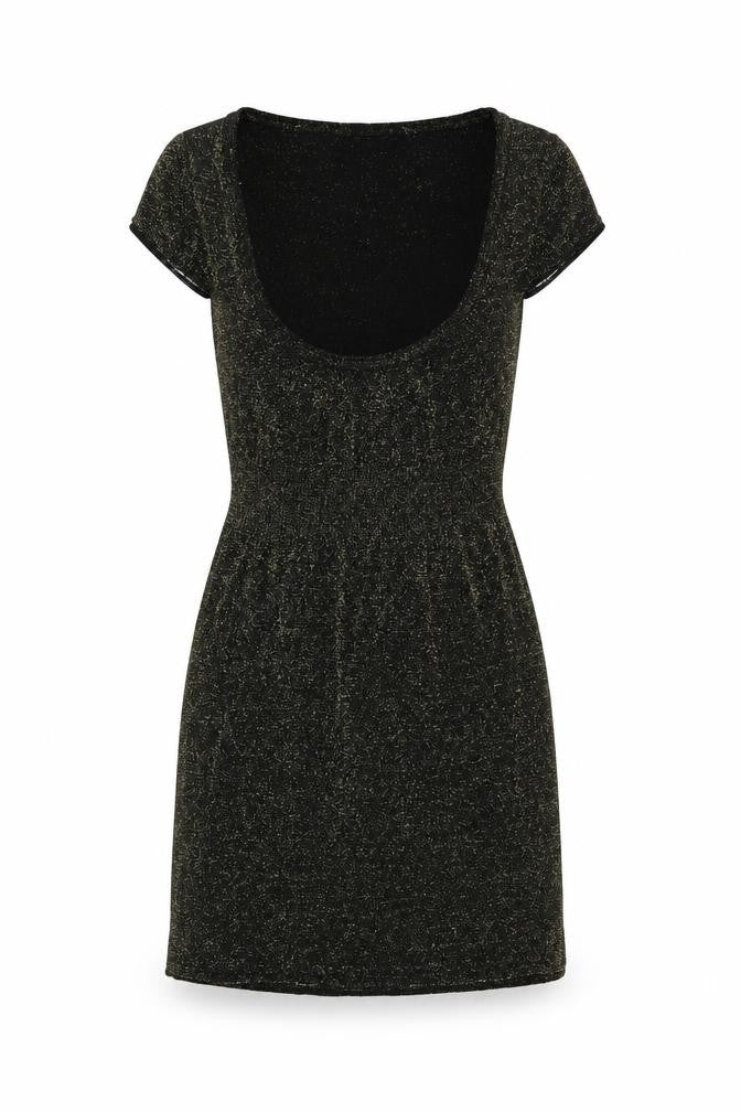 Front view of Miss Barbara women’s black polyester a-line, size S, scoop neck pullover