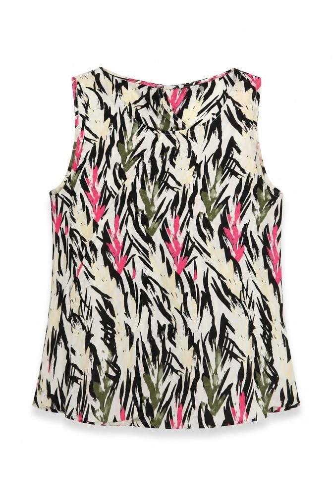 Front view of VILA women’s multicoloured geometric polyester basic blouse, size S, scoop neck