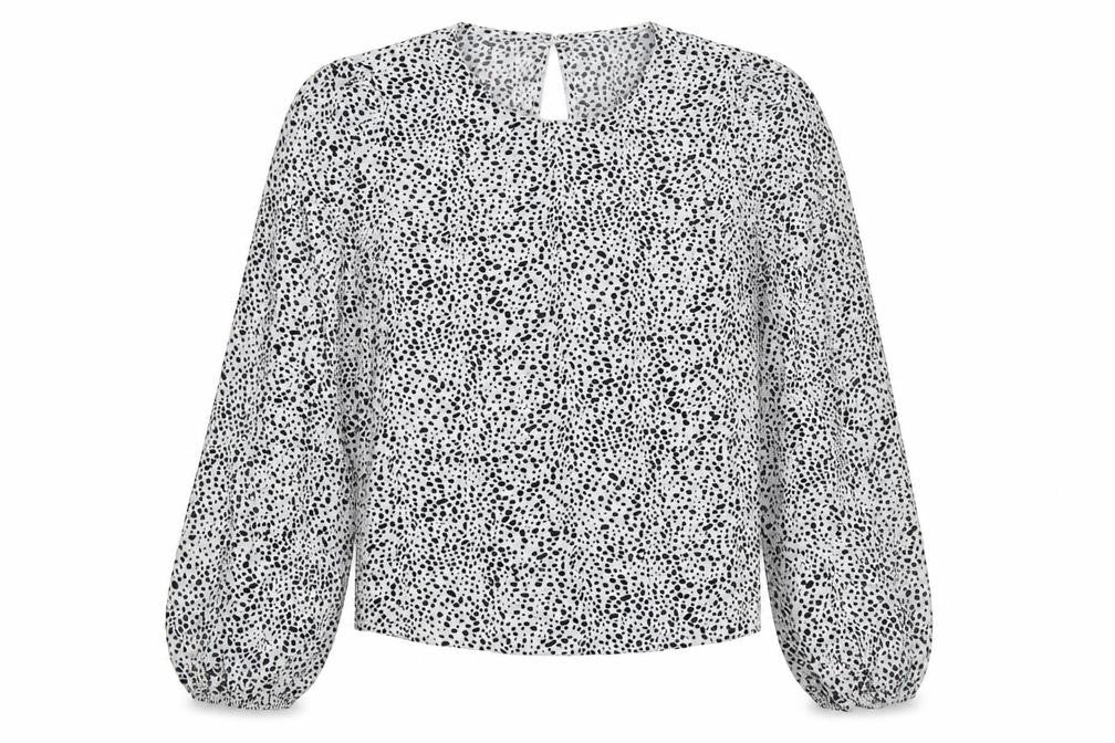 Front view of SHEIN women’s white animal print polyester basic blouse, size M, round neck