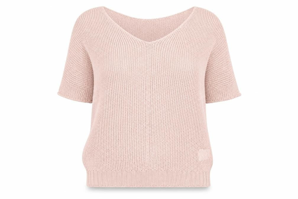 Front view of Apricot women’s pink acrylic basic t-shirt, size S, round neck