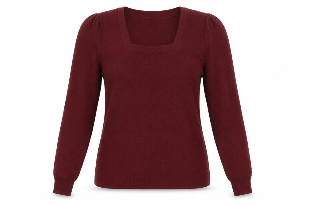 Front view of Next women’s purple square neck viscose jumper, size UK 10