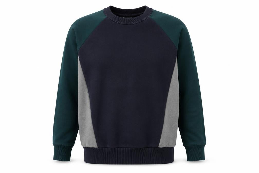 Front view of Zara men’s blue cotton pullover sweatshirt, size S