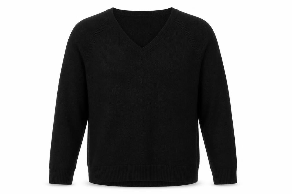 Front view of Gap men’s black v-neck nylon jumper, size S