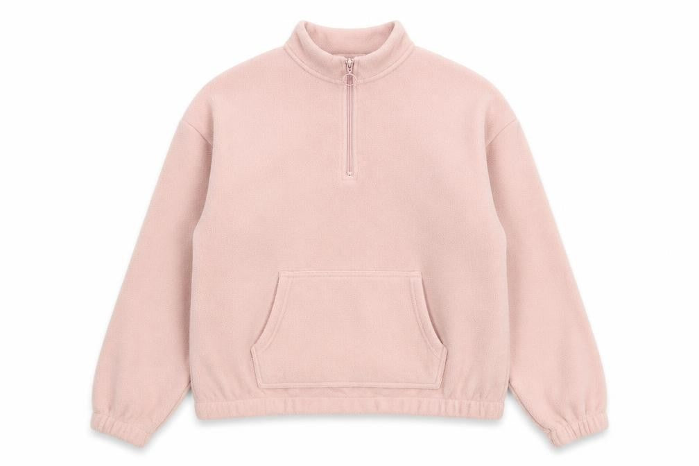 Front view of Select women’s pink polyester pullover sweatshirt, size S, zip
