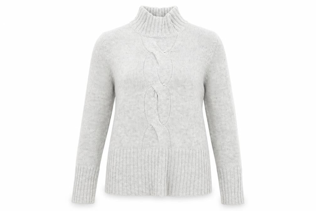 Front view of Principles women’s grey high neck acrylic jumper, size UK 10