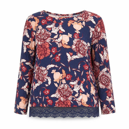 Dorothy Perkins Womens Blue Floral Viscose Basic Blouse Size 14 Round Neck - Crochet Trim