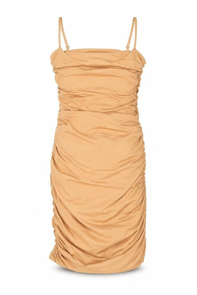 Front view of Oh Polly women’s yellow polyester bodycon, size UK 8, square neck pullover