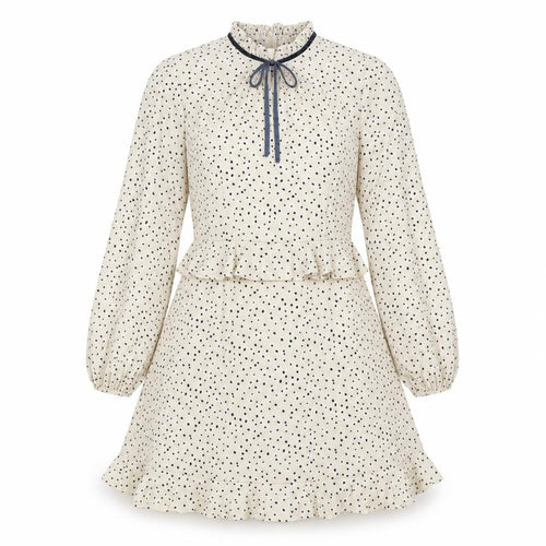 Nasty Gal Womens Ivory Polka Dot Polyester Fit & Flare Size 10 Mock Neck Zip