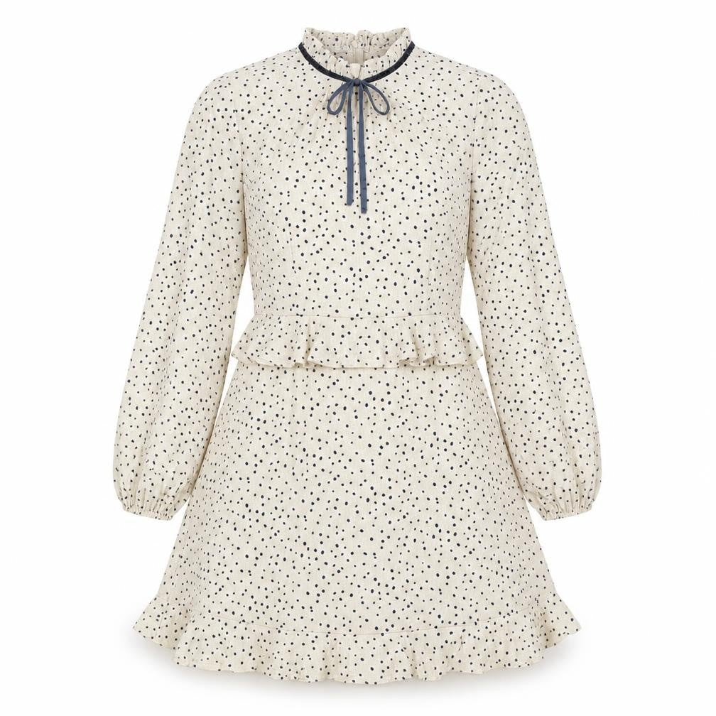 Nasty Gal Womens Ivory Polka Dot Polyester Fit & Flare Size 10 Mock Neck Zip