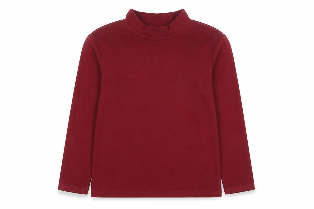 Front view of QTee girls’ red polyester basic t-shirt, size 4-5, years high neck pullover