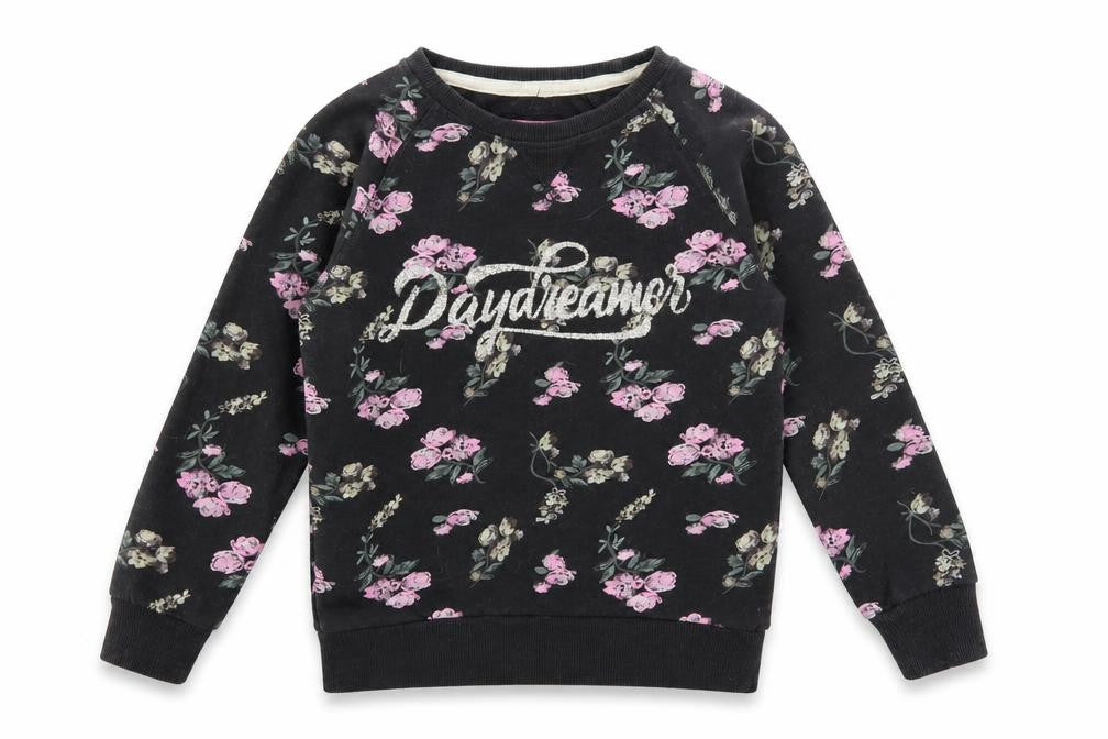 Front view of Young Dimension girls’ multicoloured floral cotton pullover sweatshirt, size 10-11, years pullover - daydreamer