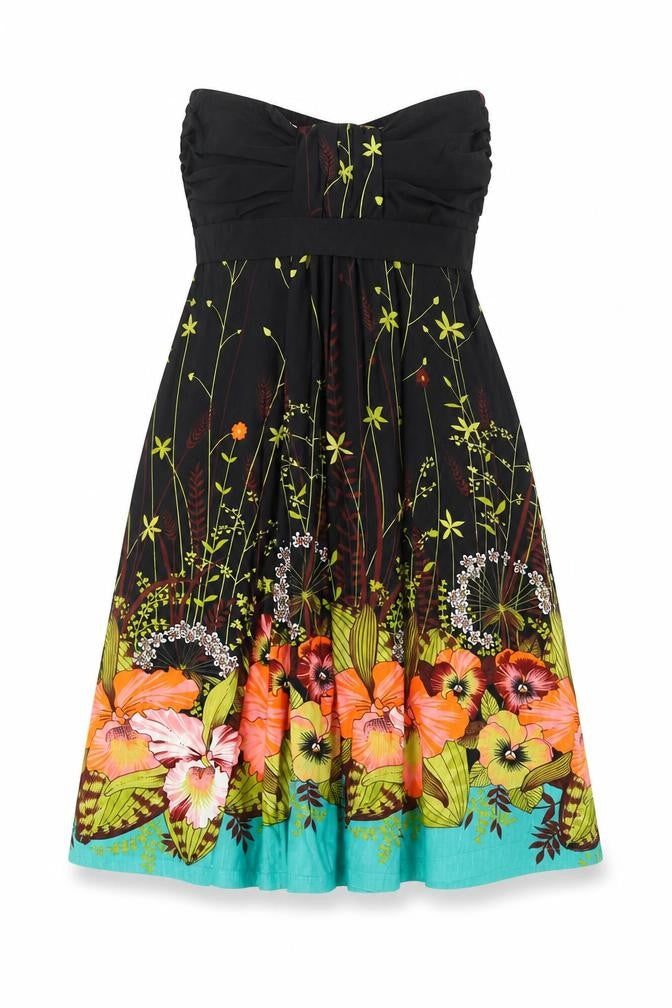 Front view of Stella women’s multicoloured floral polyester a-line, size M, off the shoulder pullover