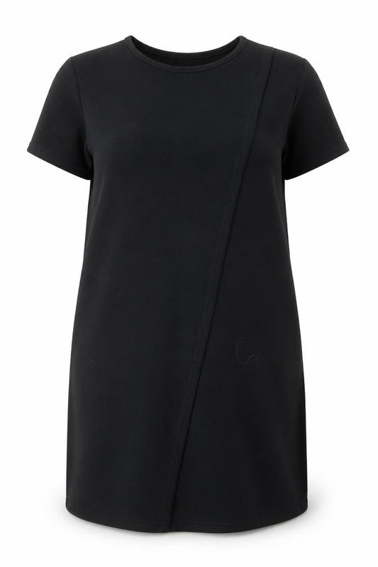 Front view of Boohoo women’s black polyester a-line, size UK 12, round neck pullover