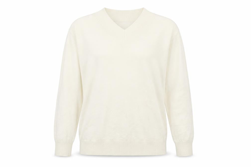 Front view of Marks & Spencer women’s ivory v-neck viscose jumper, size S