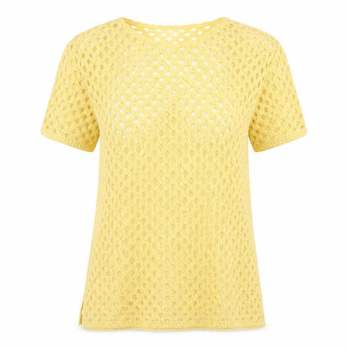 anni follie Womens Yellow Acrylic Basic T-Shirt Size M Crew Neck