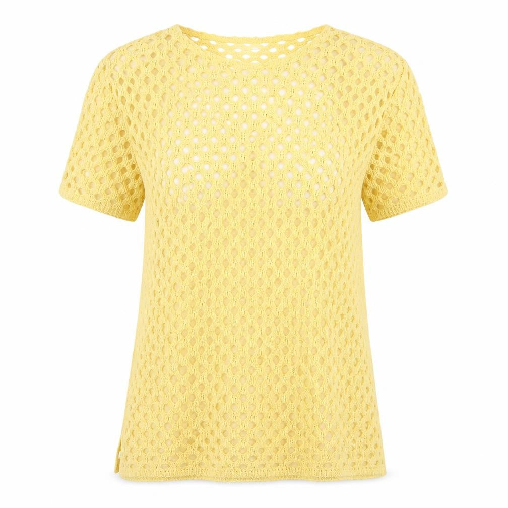 anni follie Womens Yellow Acrylic Basic T-Shirt Size M Crew Neck
