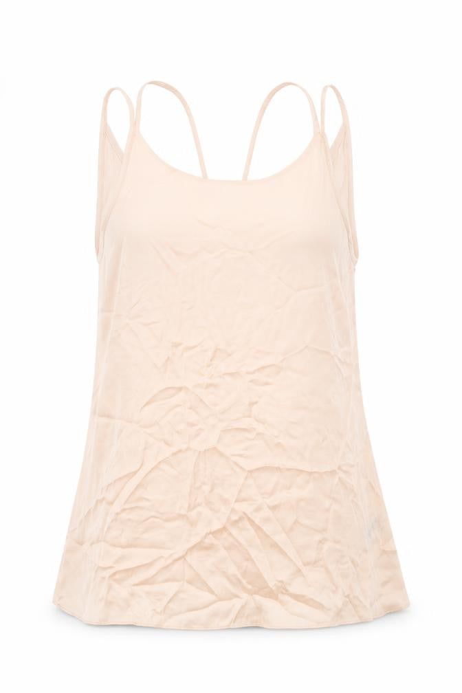 Front view of Marks & Spencer women’s pink polyester basic tank, size UK 8, scoop neck