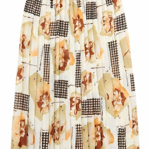Preworn Womens Beige Floral Polyester A-Line Skirt Size L