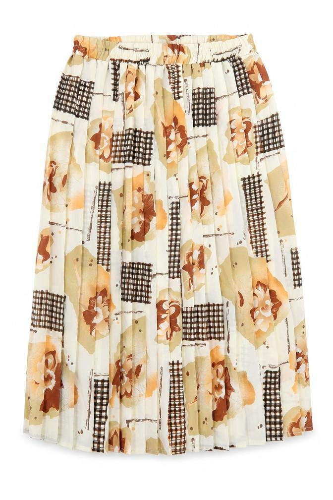 Preworn Womens Beige Floral Polyester A-Line Skirt Size L