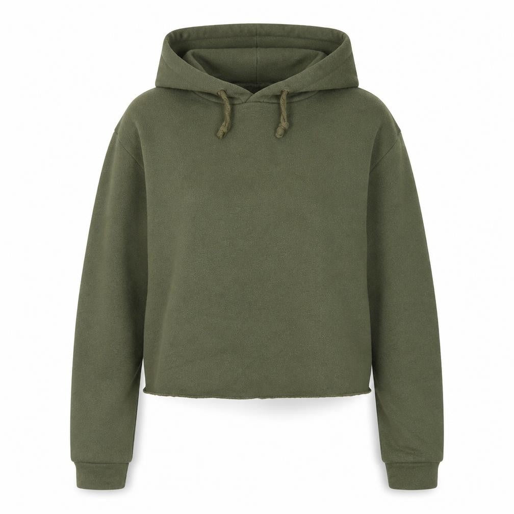 Front view of Topshop women’s green cotton pullover hoodie, size UK 6, pullover - cropped.