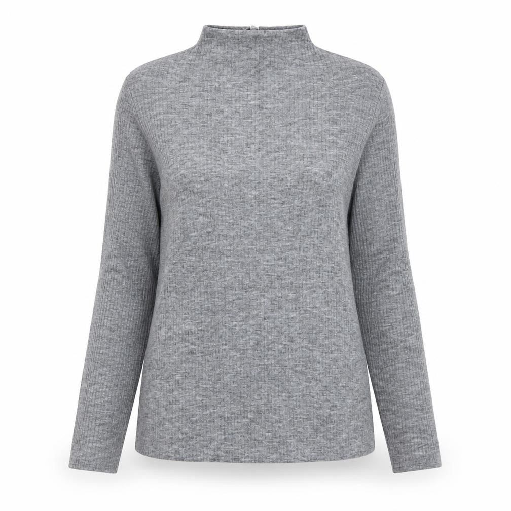 Front view of River Island women’s grey crew neck polyester jumper, size UK 10