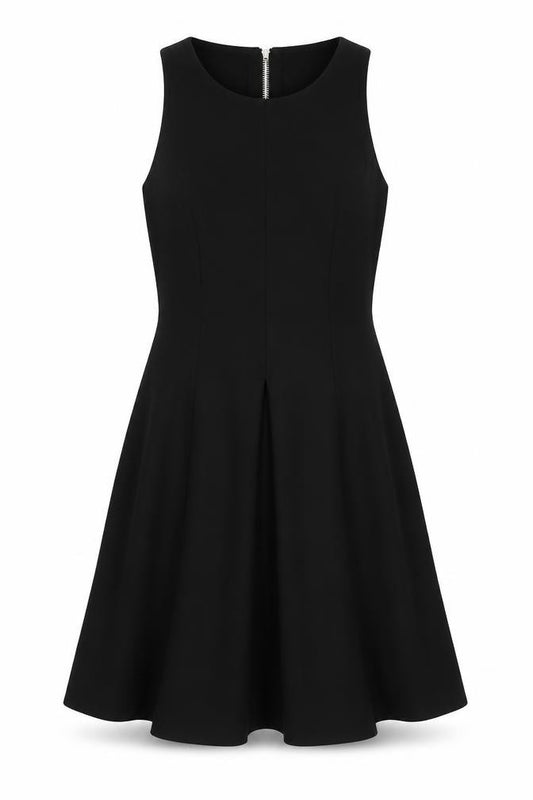 Front view of River Island women’s black viscose a-line, size UK 8, round neck zip