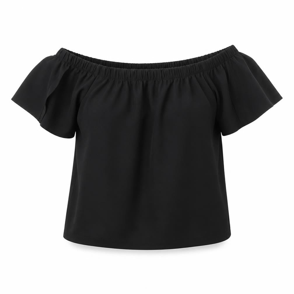 Front view of Atmosphere women’s black polyester basic blouse, size UK 10, off the shoulder