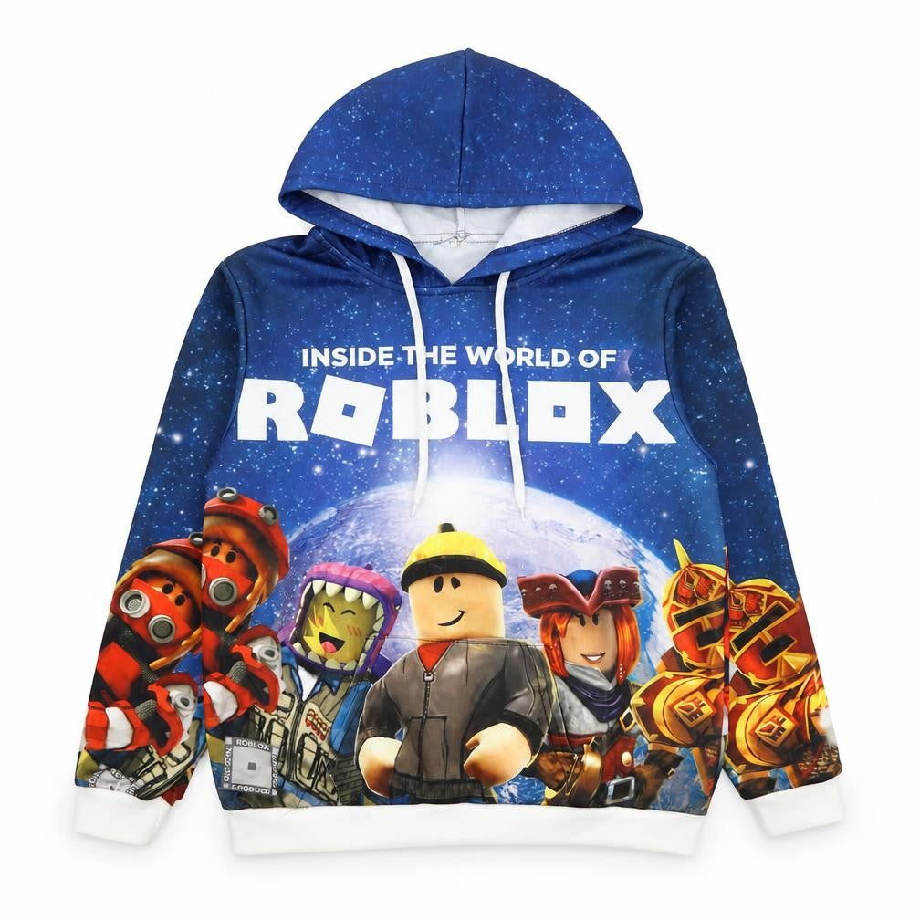 Front view of Preworn boys’ blue polyester pullover hoodie, size 3, years pullover - roblox