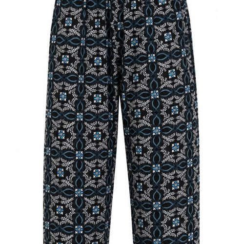 Preworn Womens Blue Geometric Viscose Trousers Size S L25 in Regular Drawstring