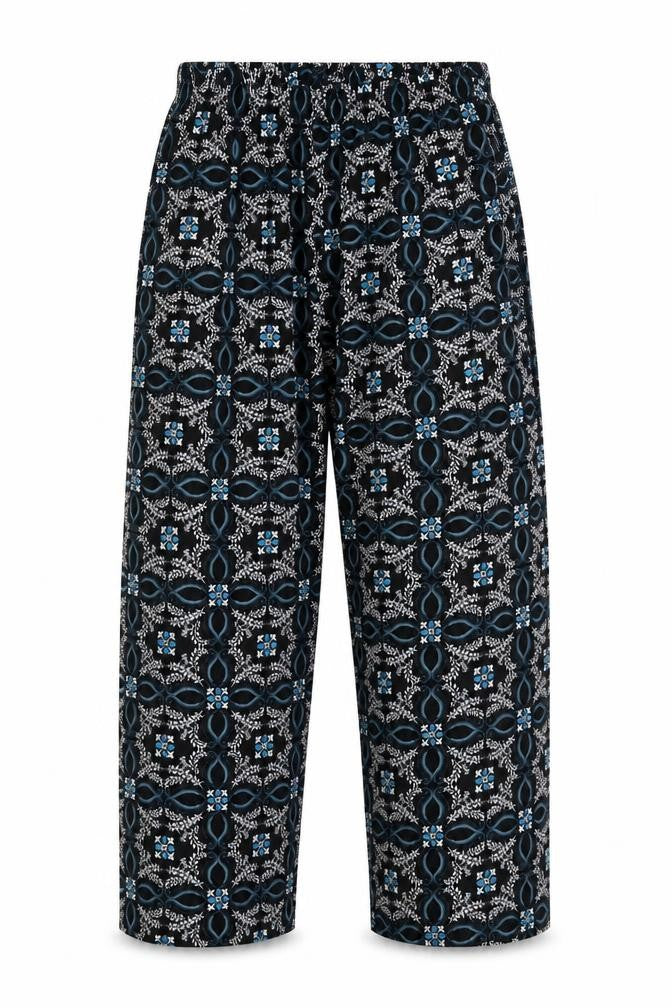 Preworn Womens Blue Geometric Viscose Trousers Size S L25 in Regular Drawstring