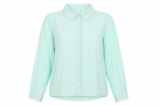 Front view of Cooperative women’s green polyester basic button-up, size L, collared