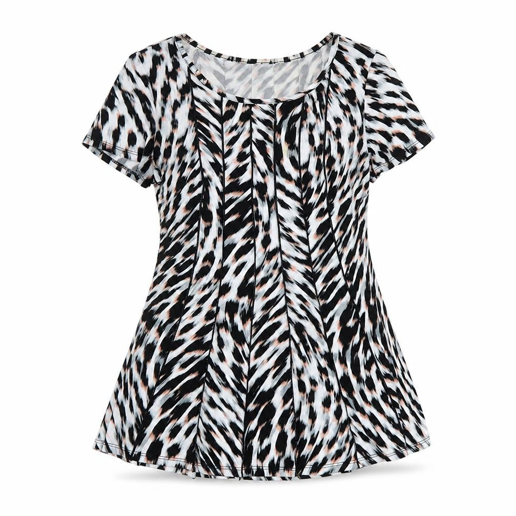 Front view of Preworn women’s multicoloured animal print polyester basic t-shirt, size S, round neck